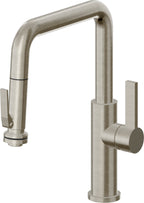 California Faucets Corsano Llave de Cocina Extraible Contemporanea con Rociador de Apretar - Pico Cuadruple - Níquel Bruñido