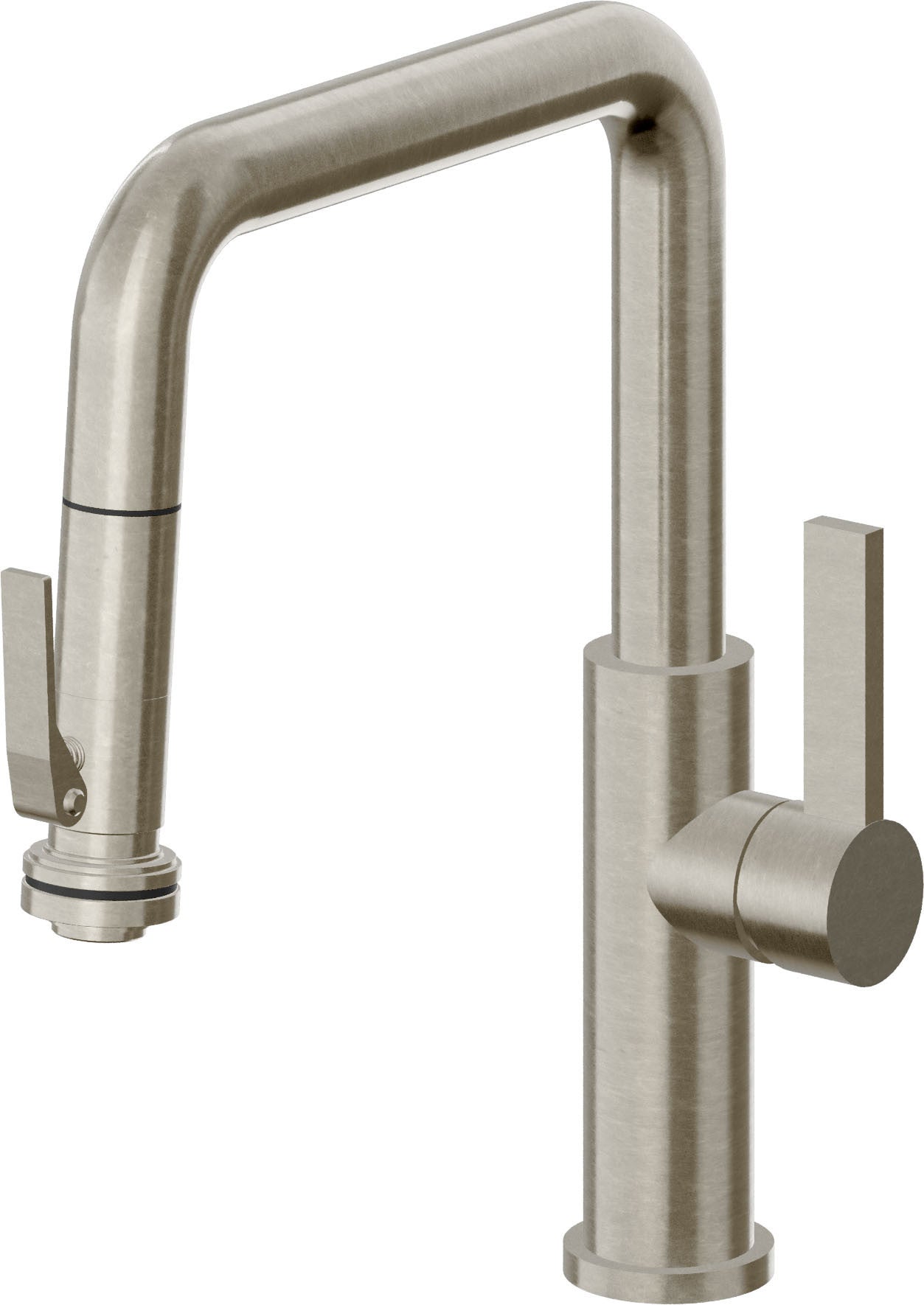 California Faucets Corsano Llave de Cocina Extraible Contemporanea con Rociador de Apretar - Pico Cuadruple - Níquel Bruñido
