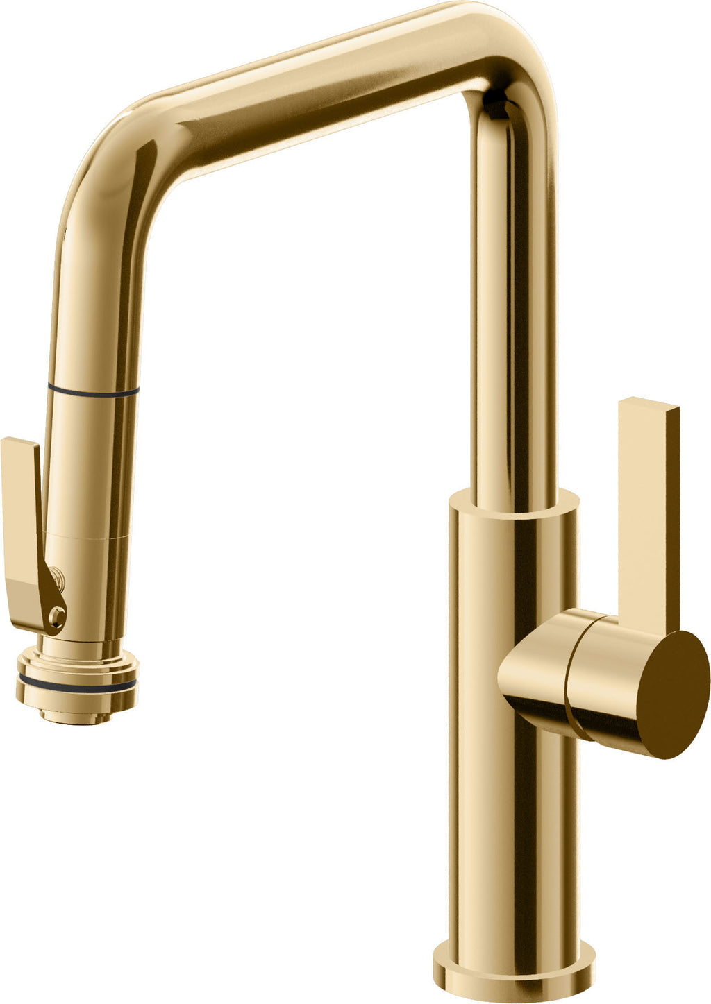California Faucets Corsano Llave de Cocina Extraible Contemporanea con Rociador de Apretar - Pico Cuadruple - Oro Francés