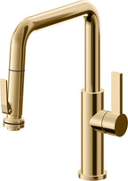 California Faucets Corsano Llave de Cocina Extraible Contemporanea con Rociador de Apretar - Pico Cuadruple - Oro Francés