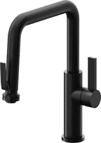 California Faucets Corsano Llave de Cocina Extraible Contemporanea con Rociador de Apretar - Pico Cuadruple - Negro Mate