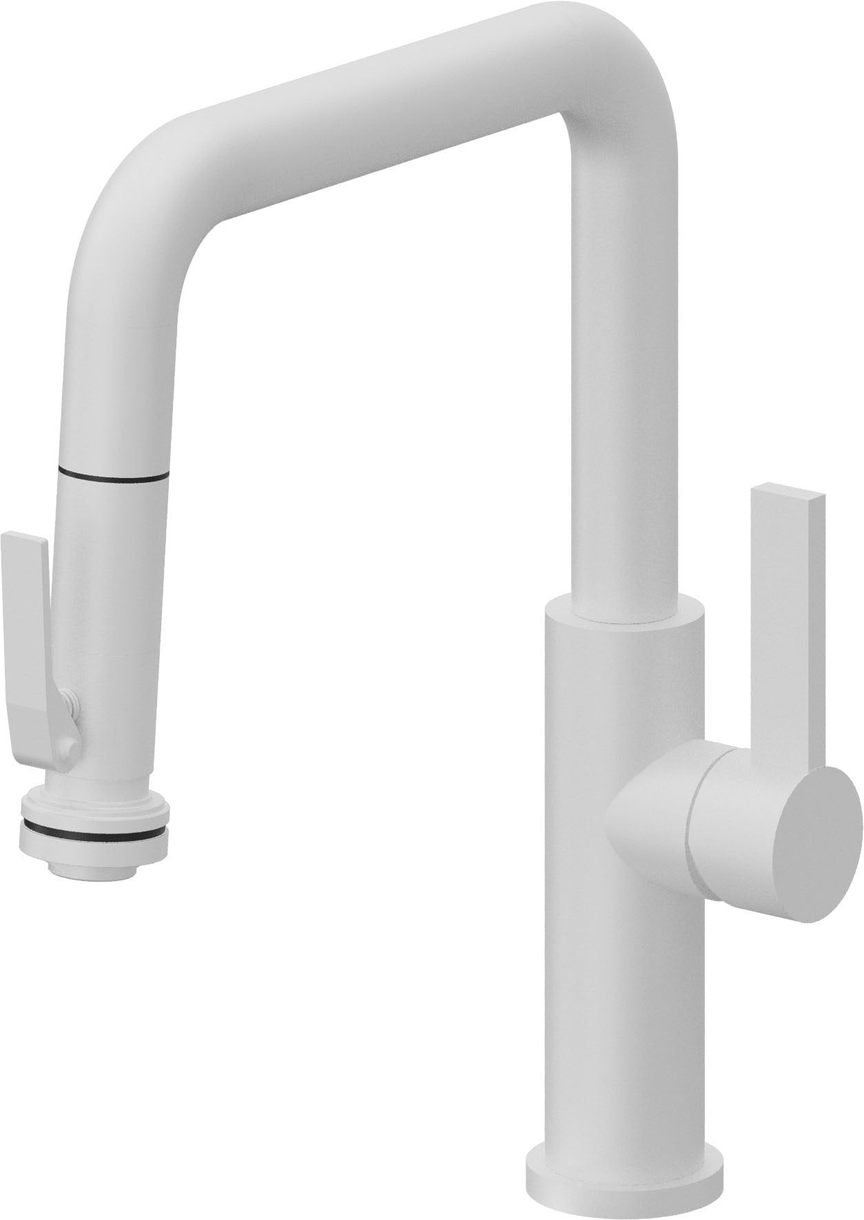 California Faucets Corsano Llave de Cocina Extraible Contemporanea con Rociador de Apretar - Pico Cuadruple - Blanco Mate