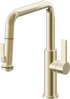 California Faucets Corsano Llave de Cocina Extraible Contemporanea con Rociador de Apretar - Pico Cuadruple - Latón Pulido