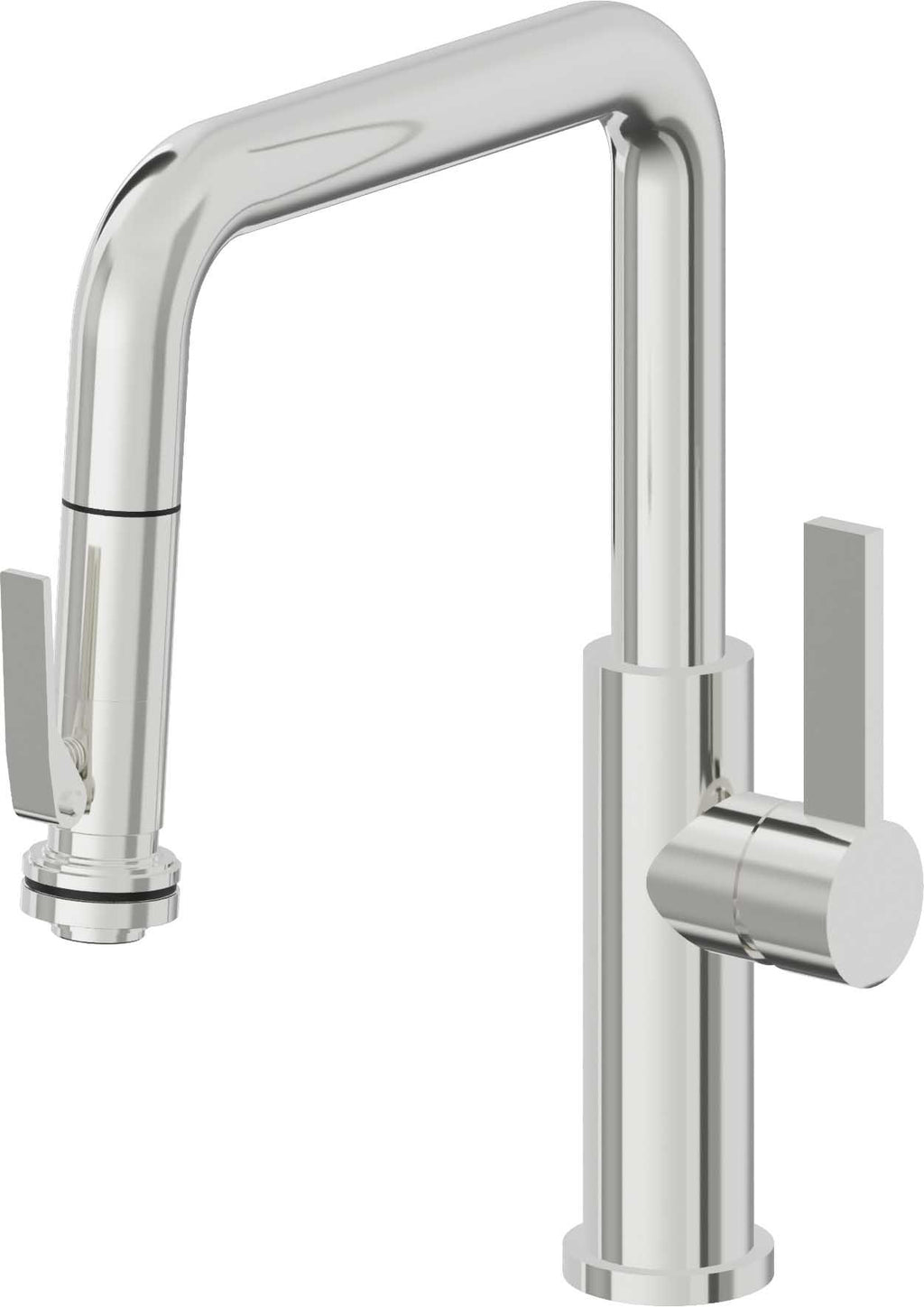 California Faucets Corsano Llave de Cocina Extraible Contemporanea con Rociador de Apretar - Pico Cuadruple - Cromo Pulido