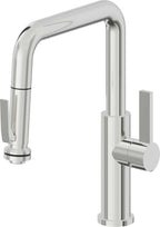 California Faucets Corsano Llave de Cocina Extraible Contemporanea con Rociador de Apretar - Pico Cuadruple - Cromo Pulido