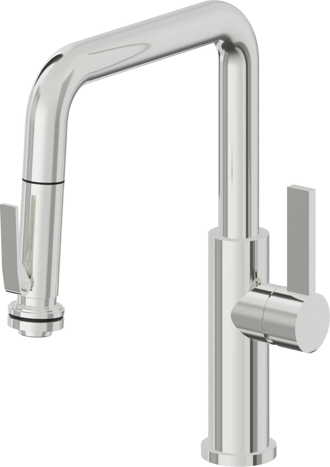 California Faucets Corsano Llave de Cocina Extraible Contemporanea con Rociador de Apretar - Pico Cuadruple - Cromo Pulido