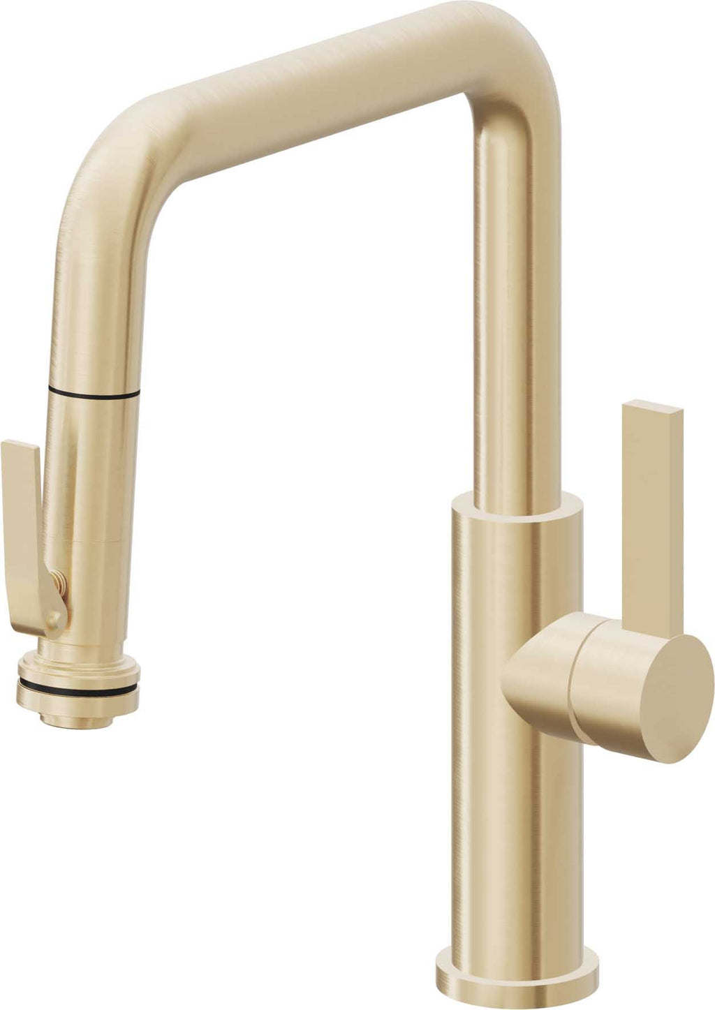 California Faucets Corsano Llave de Cocina Extraible Contemporanea con Rociador de Apretar - Pico Cuadruple - Latón Satinado