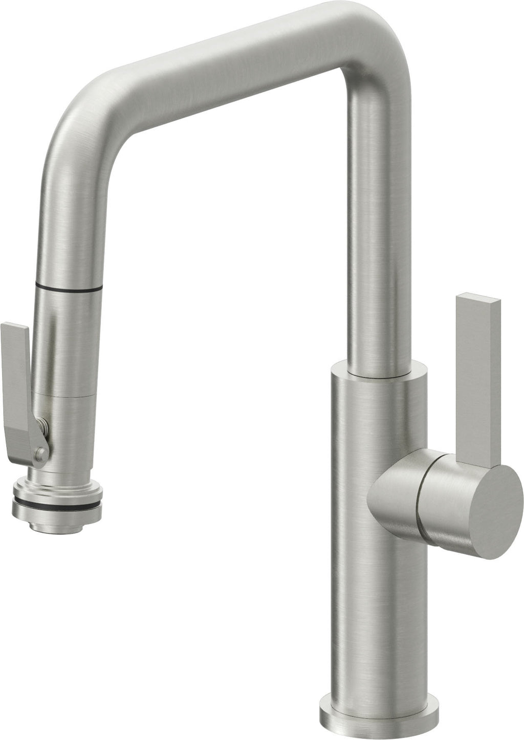 California Faucets Corsano Llave de Cocina Extraible Contemporanea con Rociador de Apretar - Pico Cuadruple - Cromo Satinado