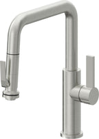 California Faucets Corsano Llave de Cocina Extraible Contemporanea con Rociador de Apretar - Pico Cuadruple - Cromo Satinado