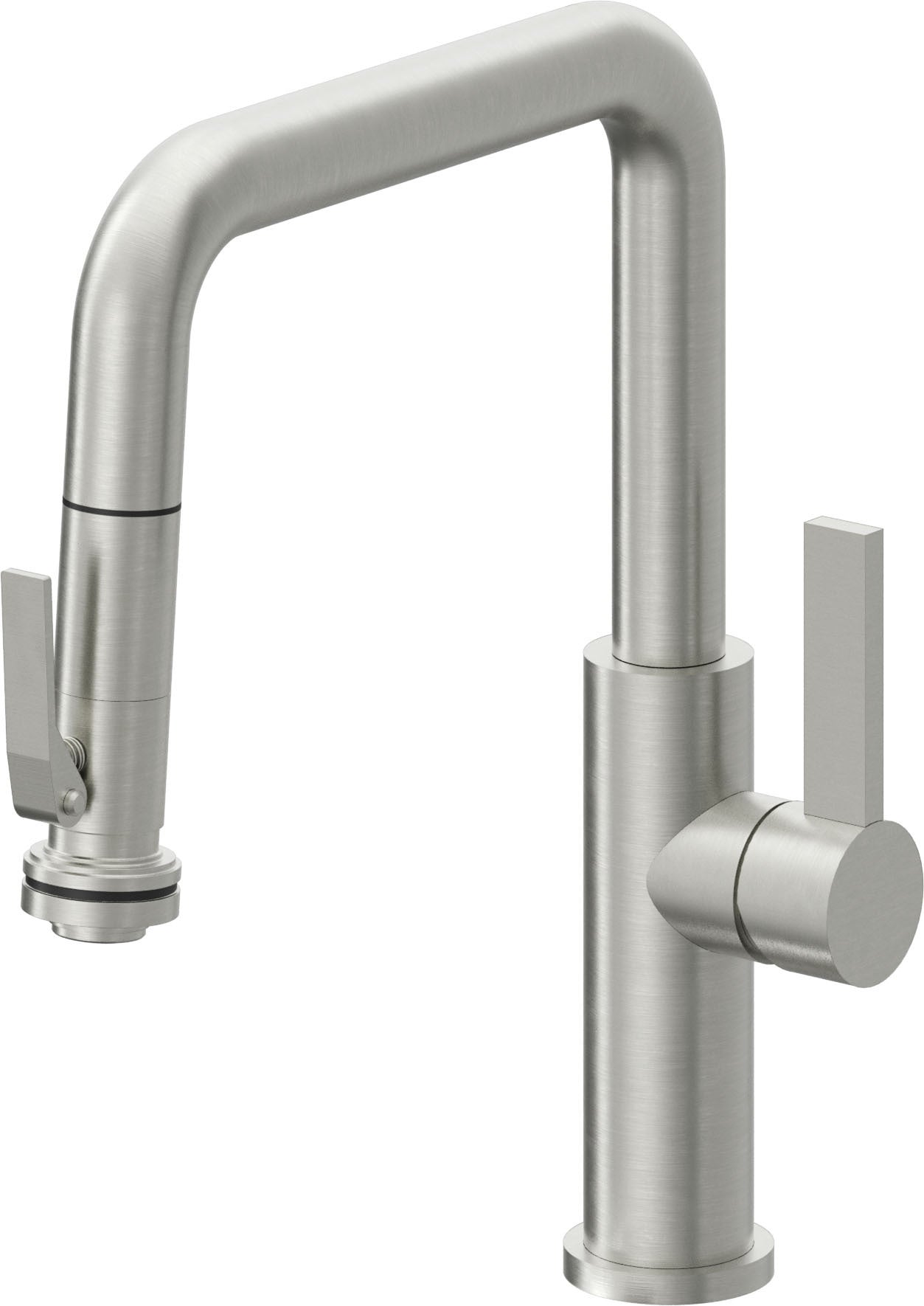 California Faucets Corsano Llave de Cocina Extraible Contemporanea con Rociador de Apretar - Pico Cuadruple - Cromo Satinado