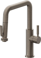California Faucets Corsano Llave de Cocina Extraible Contemporanea con Rociador de Apretar - Pico Cuadruple - Níquel Antiguo Mate