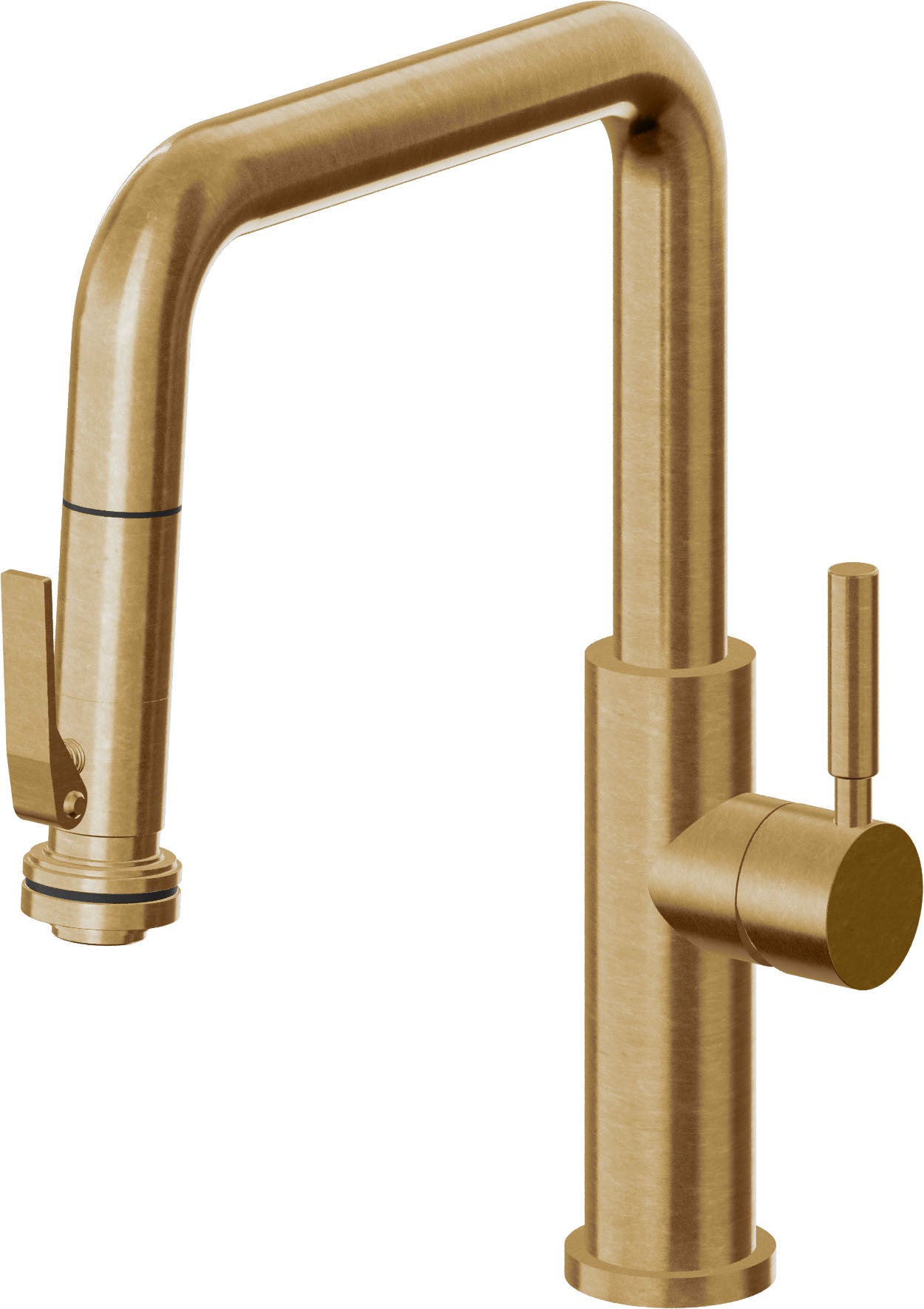 California Faucets Corsano Llave de Cocina Extraible Contemporanea con Rociador de Apretar - Pico Cuadruple - Latón Bruñido