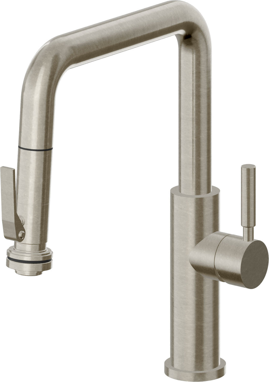 California Faucets Corsano Llave de Cocina Extraible Contemporanea con Rociador de Apretar - Pico Cuadruple - Níquel Bruñido