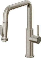 California Faucets Corsano Llave de Cocina Extraible Contemporanea con Rociador de Apretar - Pico Cuadruple - Níquel Bruñido