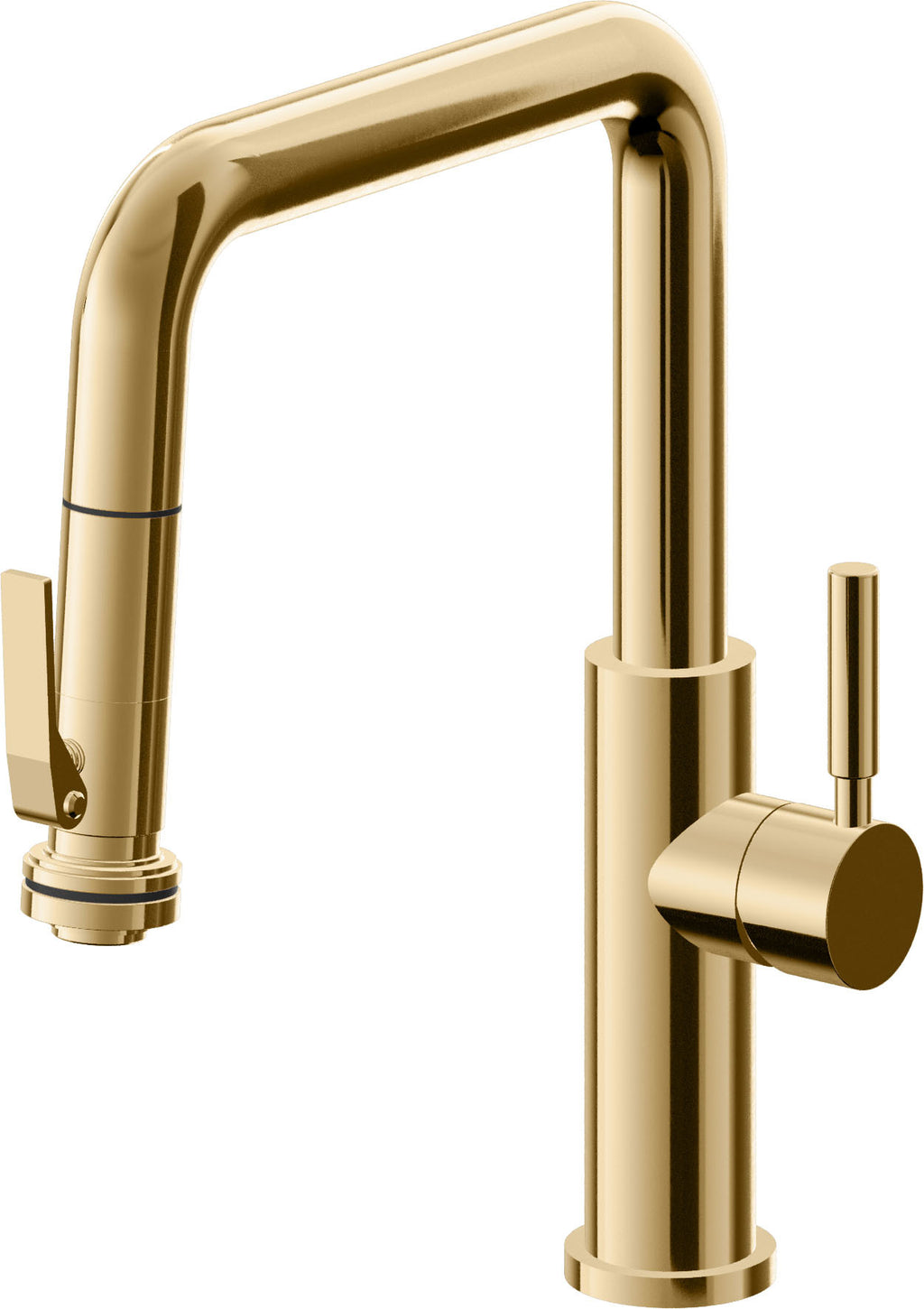 California Faucets Corsano Llave de Cocina Extraible Contemporanea con Rociador de Apretar - Pico Cuadruple - Oro Francés
