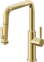 California Faucets Corsano Llave de Cocina Extraible Contemporanea con Rociador de Apretar - Pico Cuadruple - Oro Pulido de por Vida