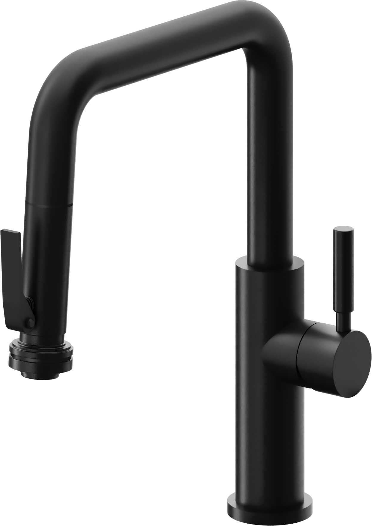 California Faucets Corsano Llave de Cocina Extraible Contemporanea con Rociador de Apretar - Pico Cuadruple - Negro Mate