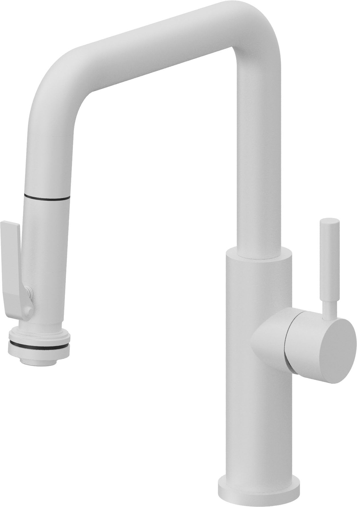 California Faucets Corsano Llave de Cocina Extraible Contemporanea con Rociador de Apretar - Pico Cuadruple - Blanco Mate