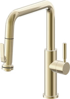 California Faucets Corsano Llave de Cocina Extraible Contemporanea con Rociador de Apretar - Pico Cuadruple - Latón Pulido