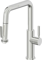California Faucets Corsano Llave de Cocina Extraible Contemporanea con Rociador de Apretar - Pico Cuadruple - Cromo Pulido