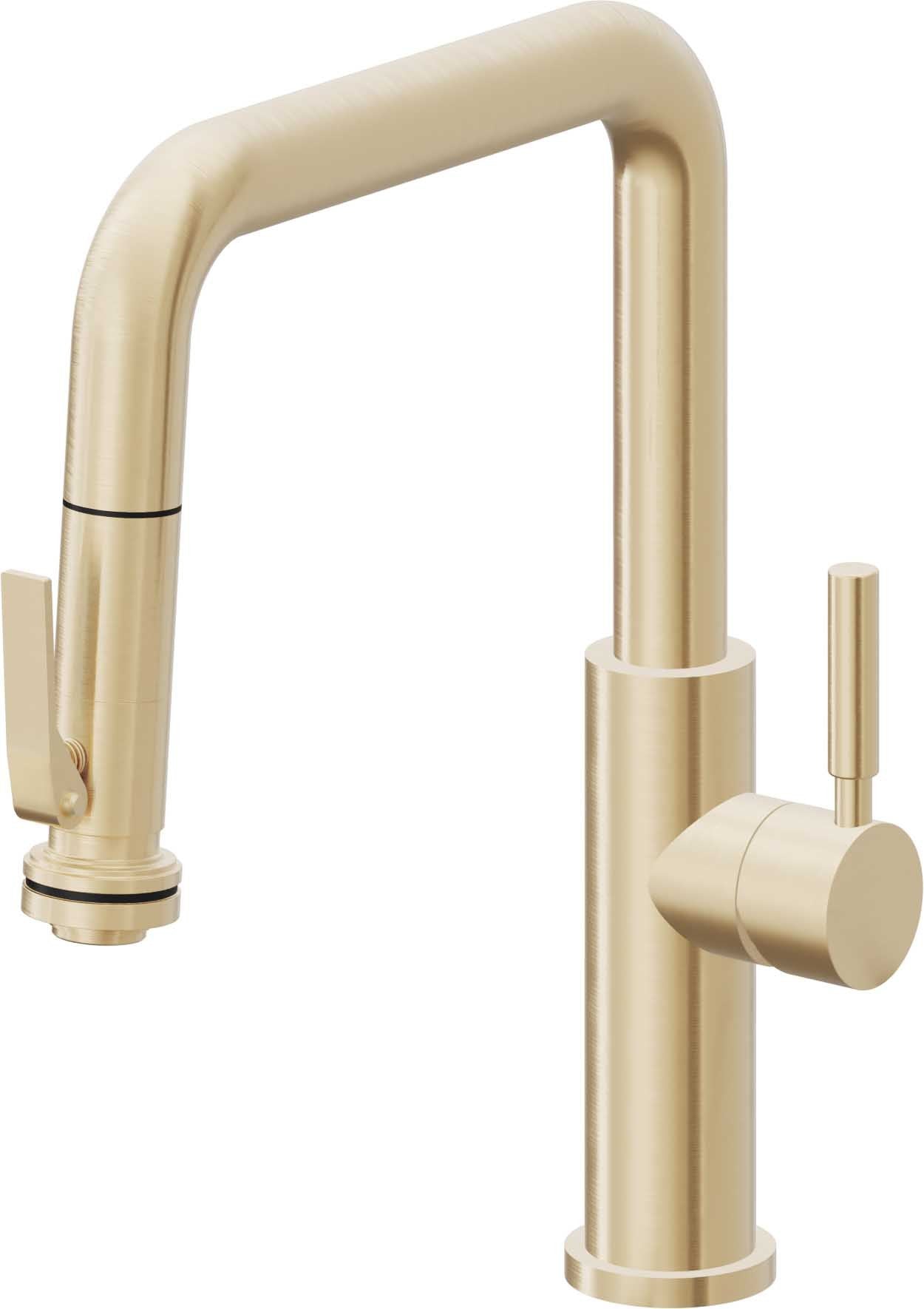 California Faucets Corsano Llave de Cocina Extraible Contemporanea con Rociador de Apretar - Pico Cuadruple - Latón Satinado