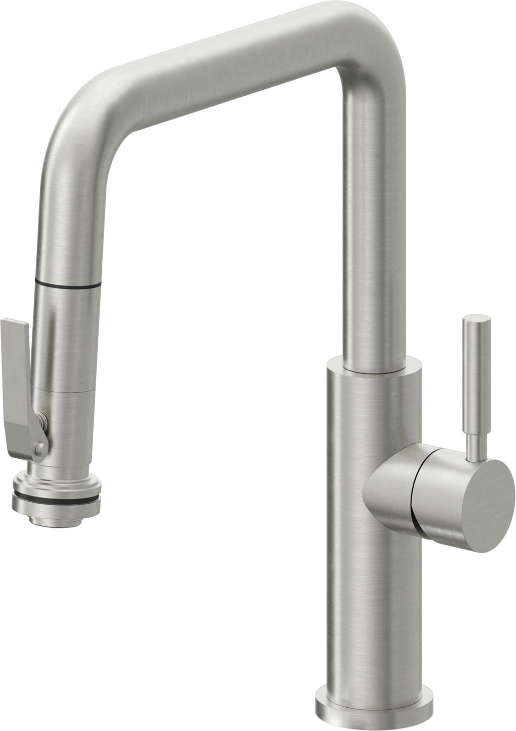 California Faucets Corsano Llave de Cocina Extraible Contemporanea con Rociador de Apretar - Pico Cuadruple - Cromo Satinado