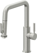 California Faucets Corsano Llave de Cocina Extraible Contemporanea con Rociador de Apretar - Pico Cuadruple - Cromo Satinado
