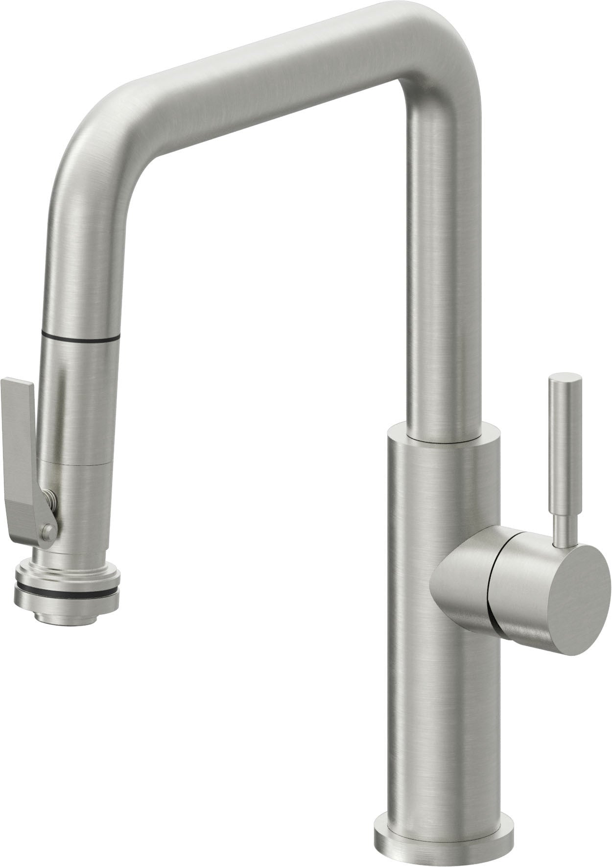 California Faucets Corsano Llave de Cocina Extraible Contemporanea con Rociador de Apretar - Pico Cuadruple - Cromo Satinado