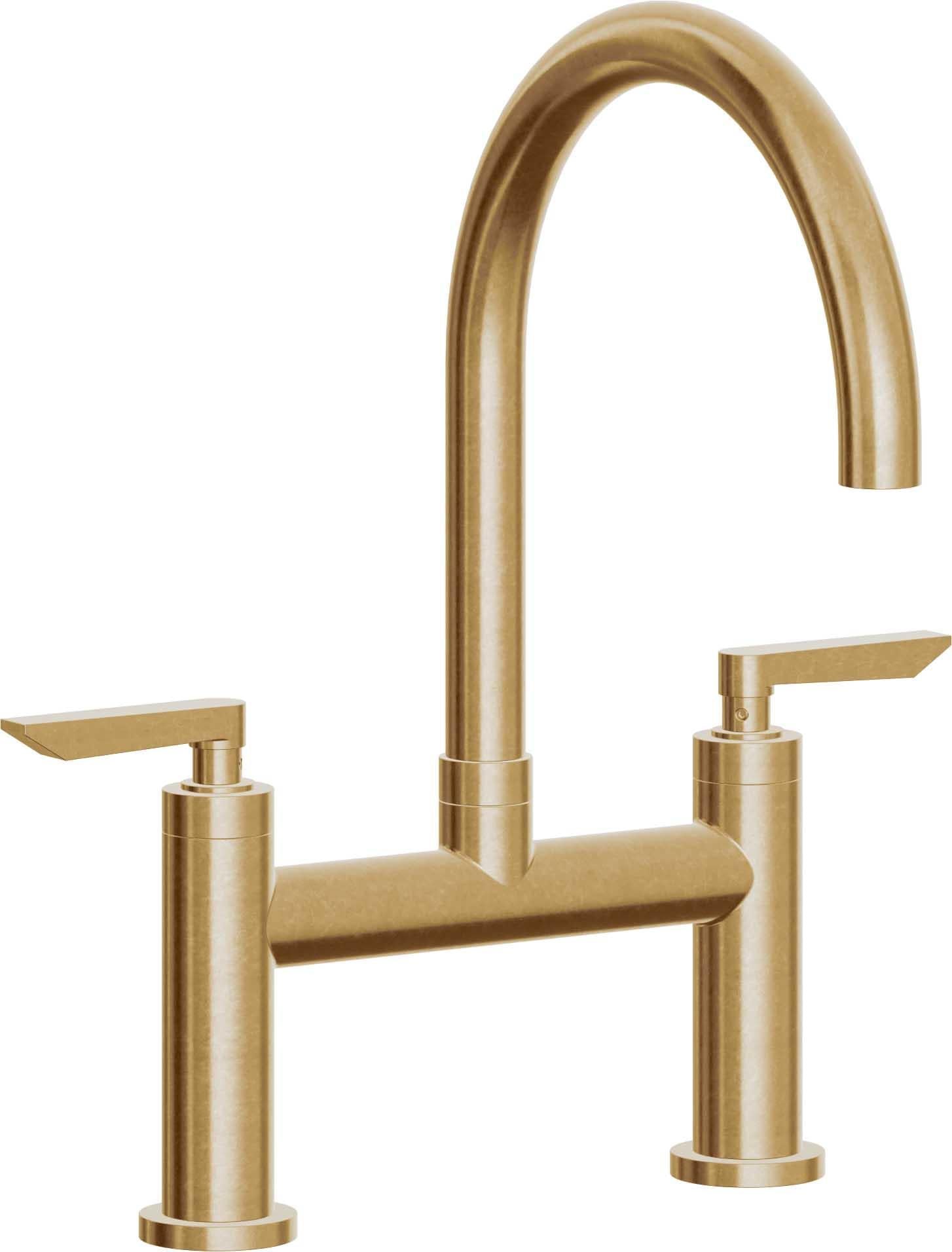 California Faucets Corsano Llave de Cocina Tipo Puente Contemporanea - Pico en Arco - Latón Bruñido