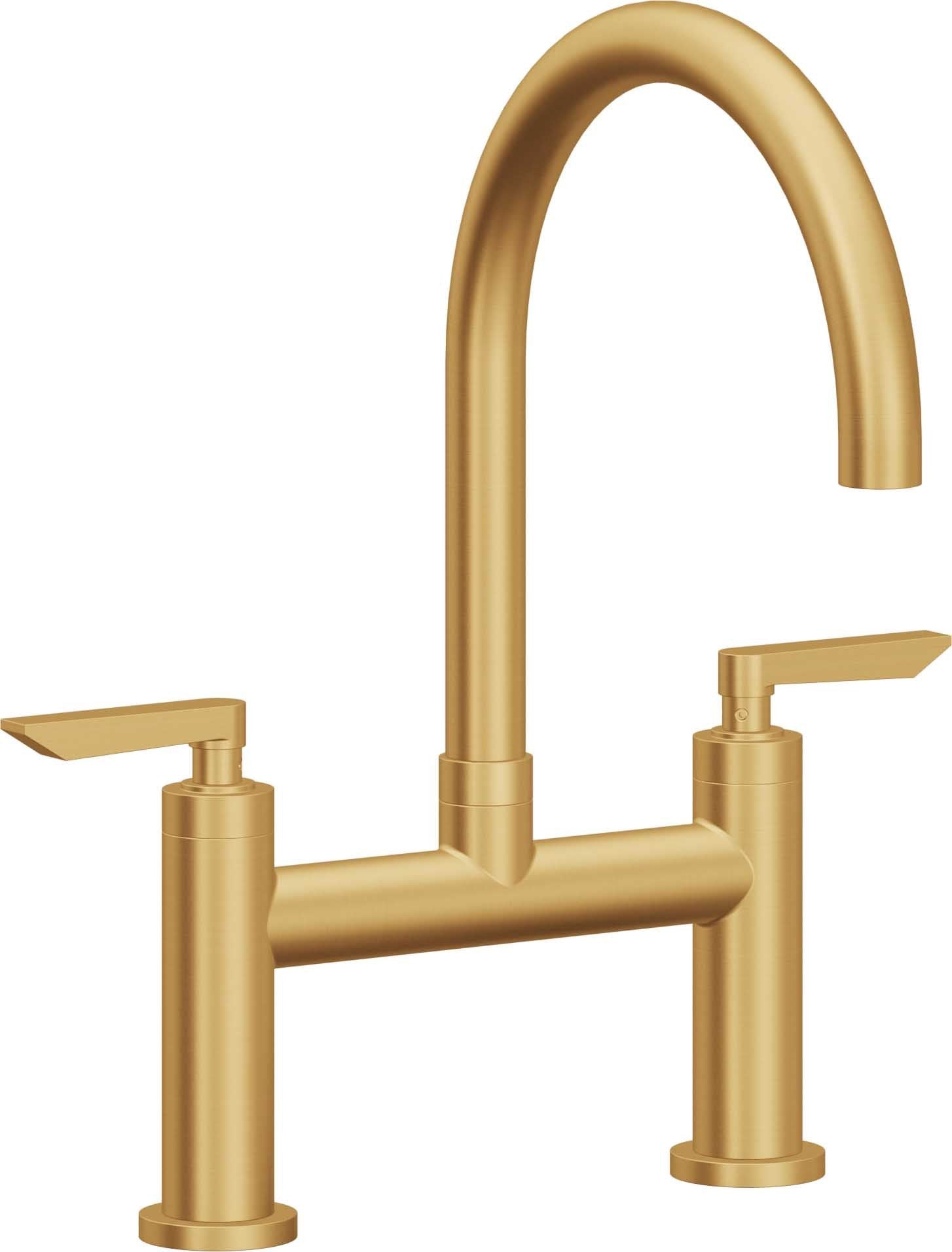 California Faucets Corsano Llave de Cocina Tipo Puente Contemporanea - Pico en Arco - Oro Satinado de por Vida