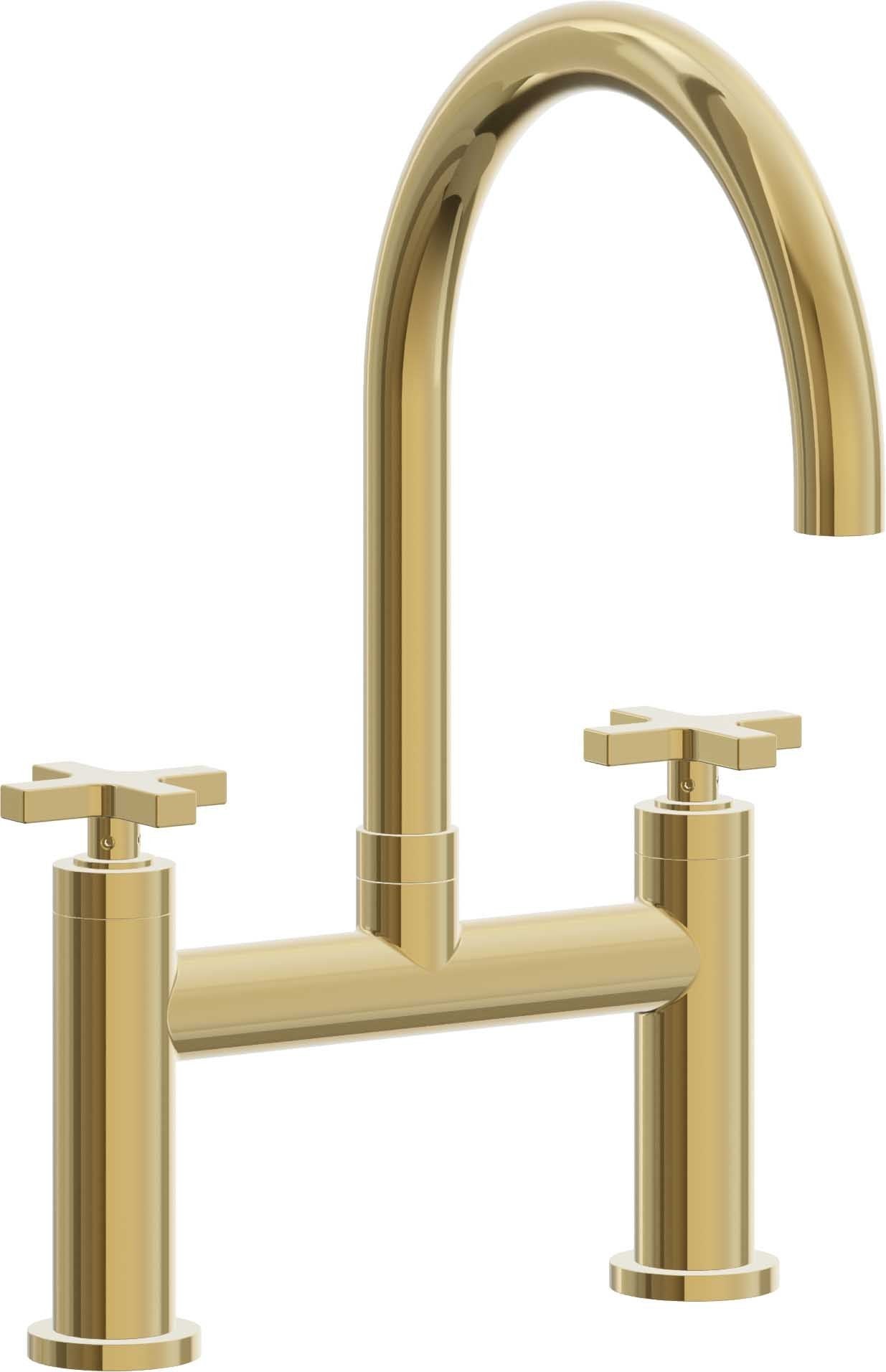 California Faucets Corsano Llave de Cocina Tipo Puente Contemporanea - Pico en Arco - Oro Pulido de por Vida