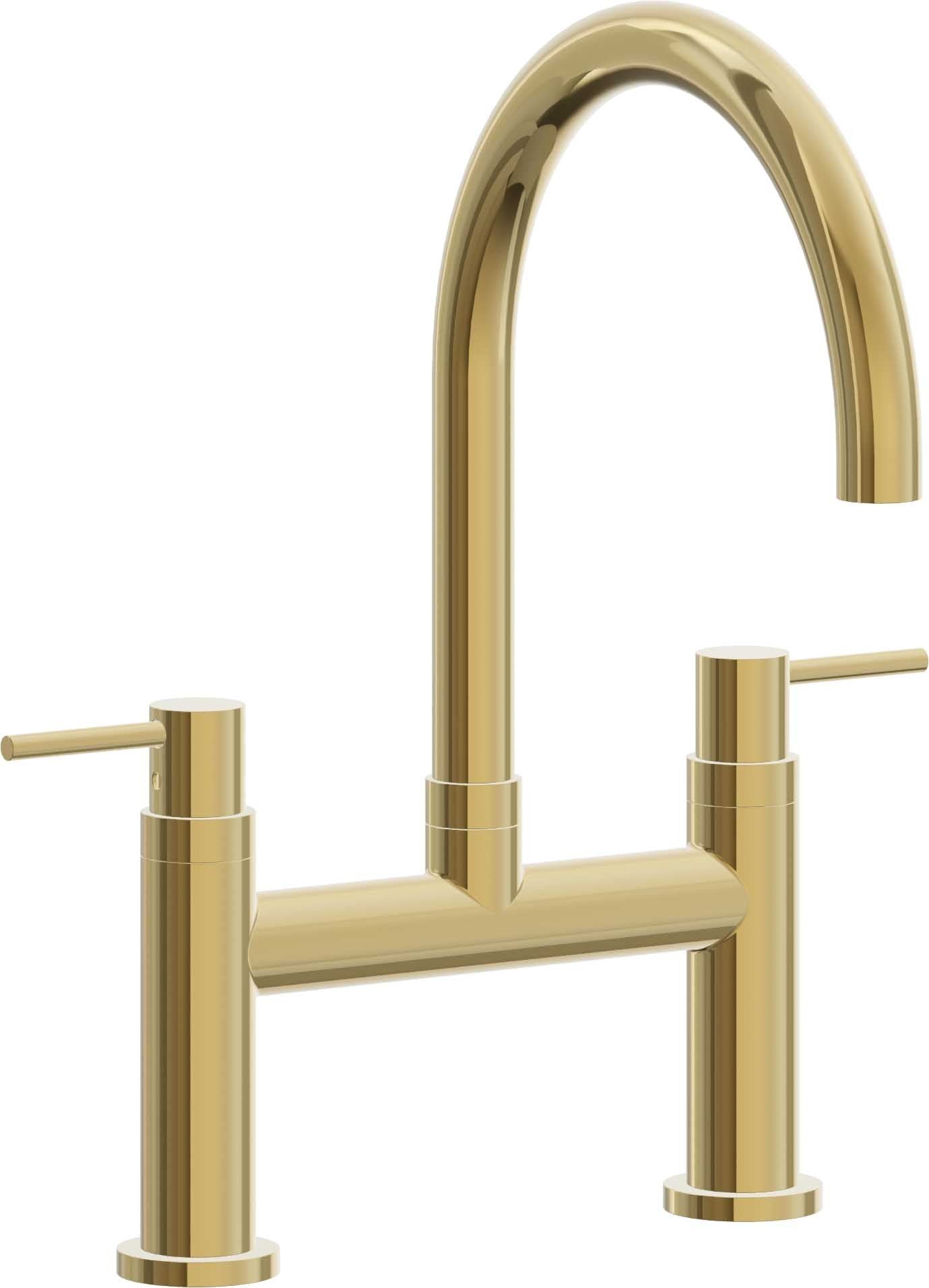 California Faucets Corsano Llave de Cocina Tipo Puente Contemporanea - Pico en Arco - Oro Pulido de por Vida