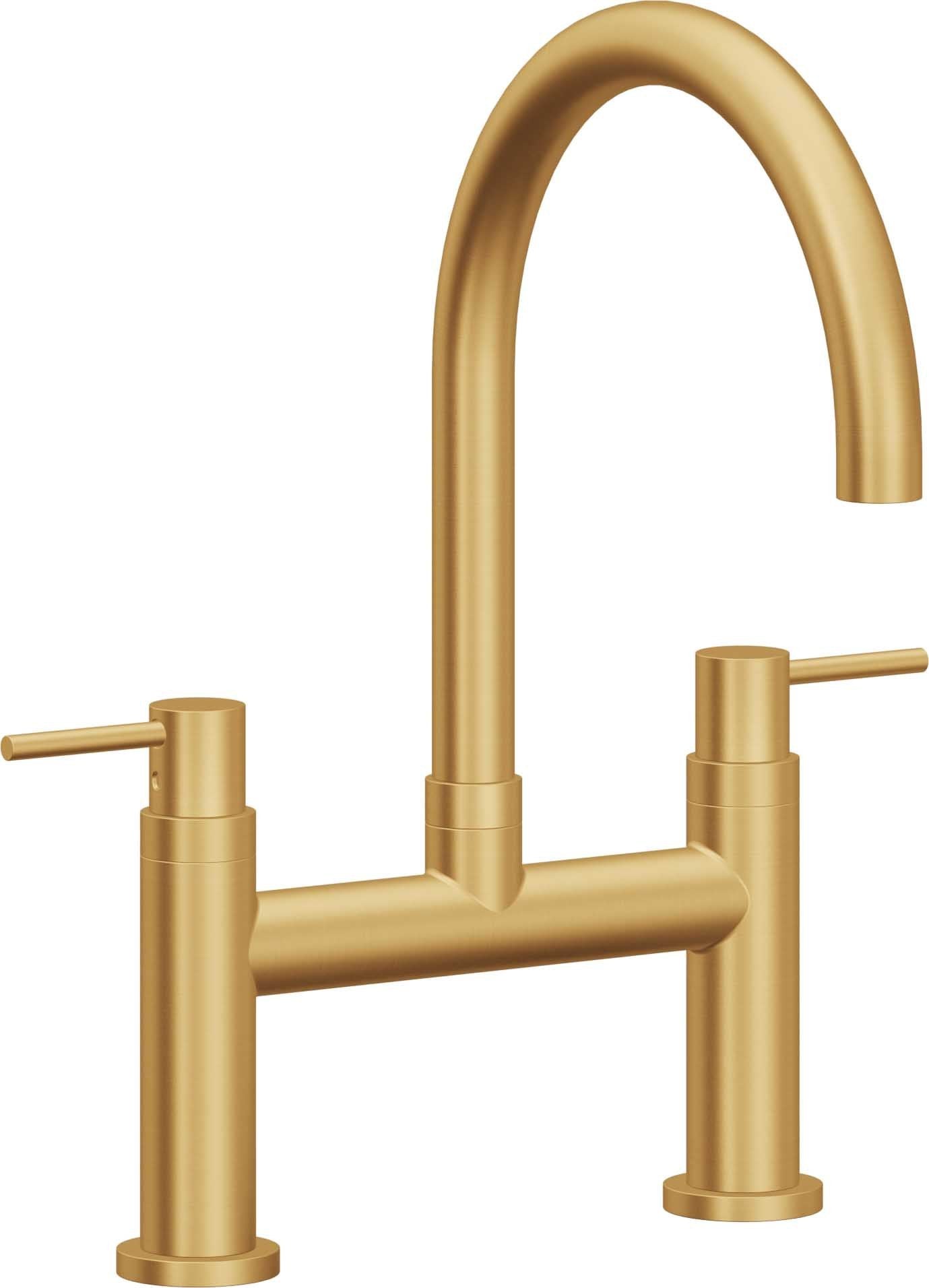 California Faucets Corsano Llave de Cocina Tipo Puente Contemporanea - Pico en Arco - Oro Satinado de por Vida