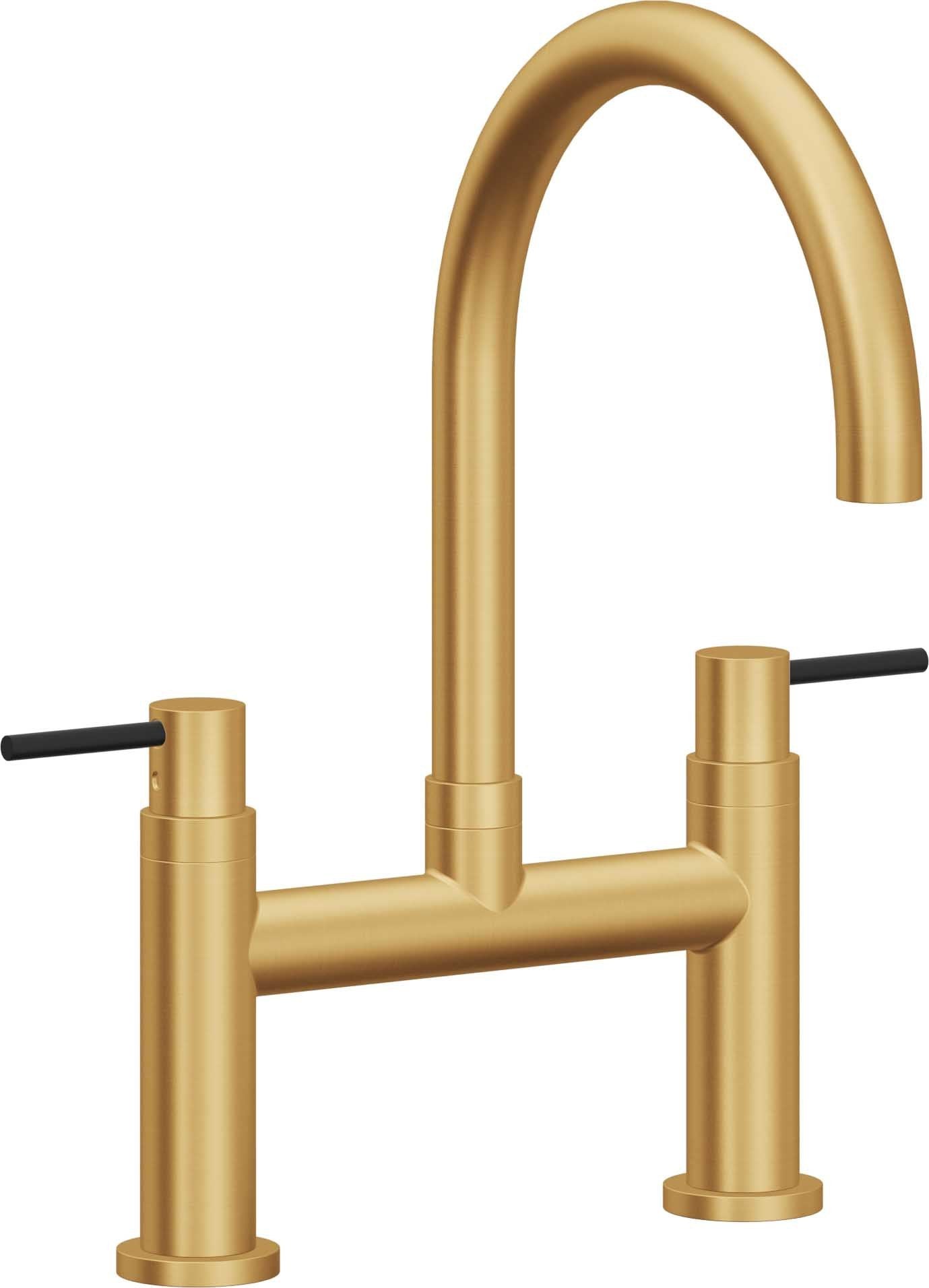 California Faucets Corsano Llave de Cocina Tipo Puente Contemporanea - Pico en Arco - Oro Satinado de por Vida