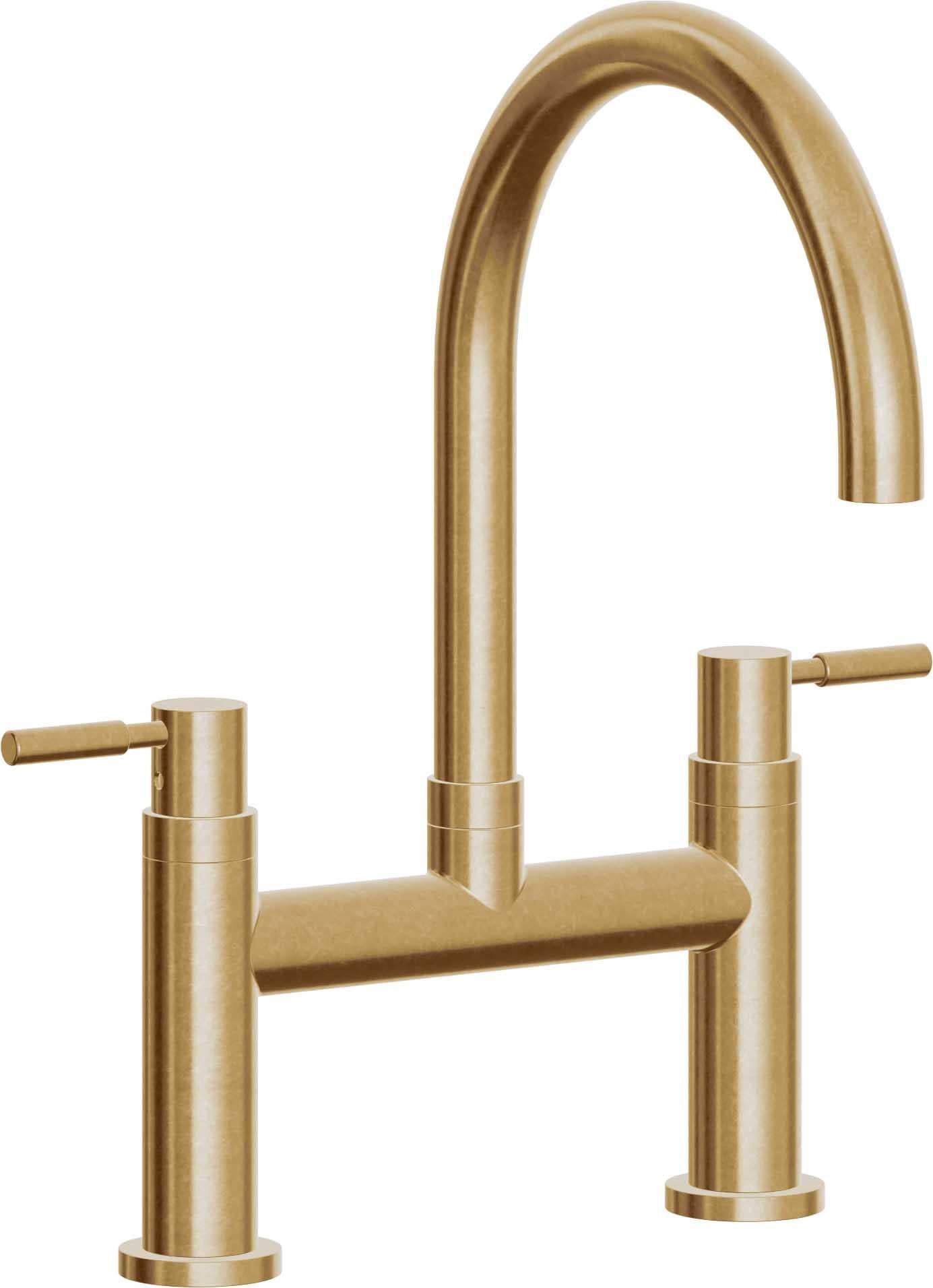 California Faucets Corsano Llave de Cocina Tipo Puente Contemporanea - Pico en Arco - Latón Bruñido