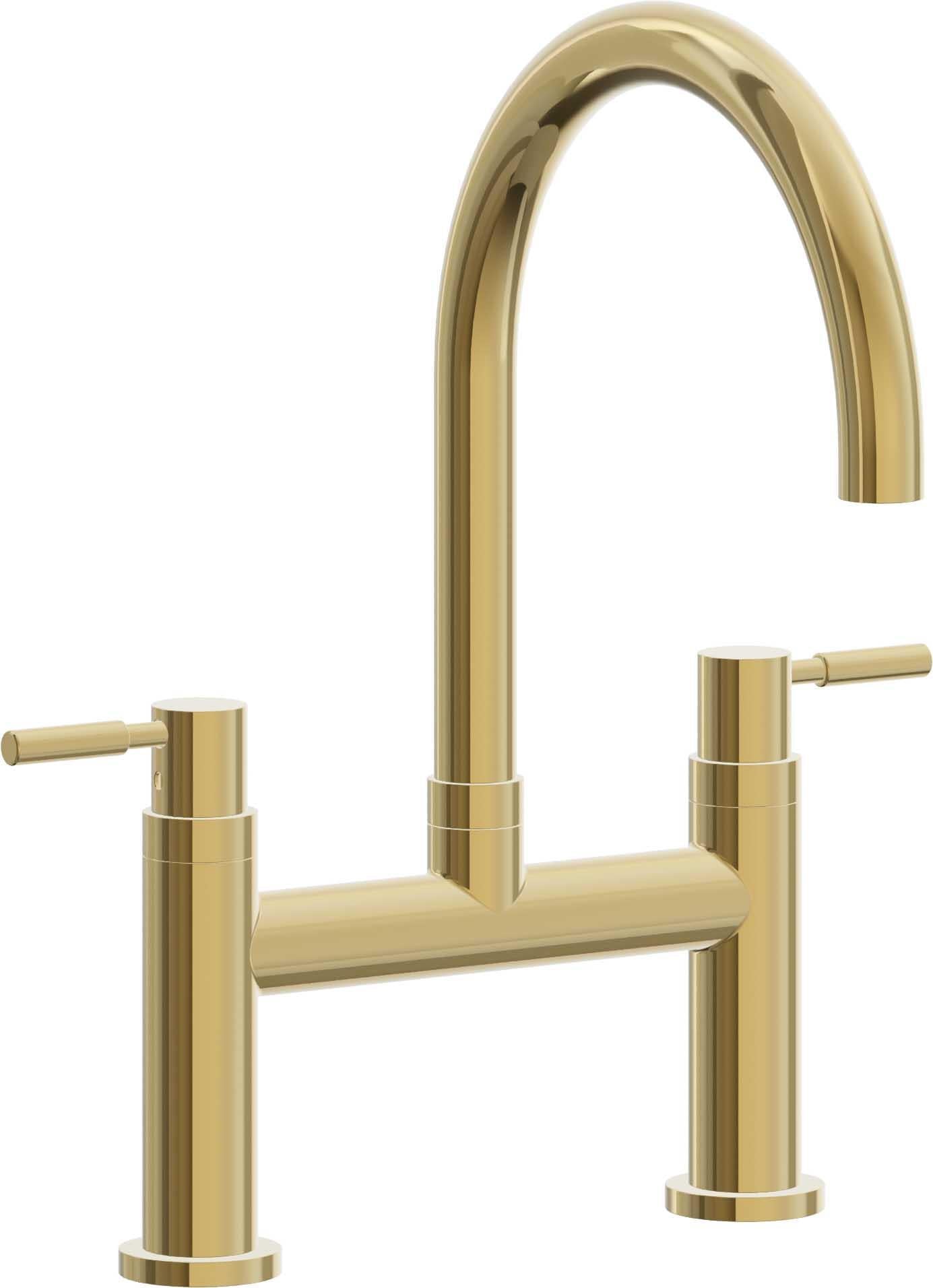 California Faucets Corsano Llave de Cocina Tipo Puente Contemporanea - Pico en Arco - Oro Pulido de por Vida
