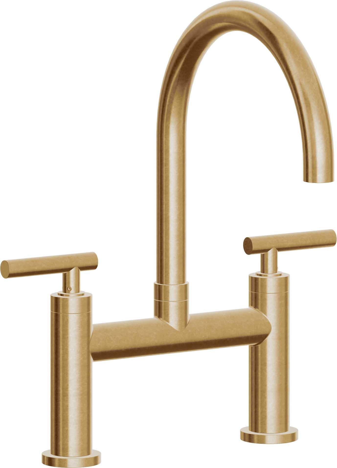 California Faucets Corsano Llave de Cocina Tipo Puente Contemporanea - Pico en Arco - Latón Bruñido