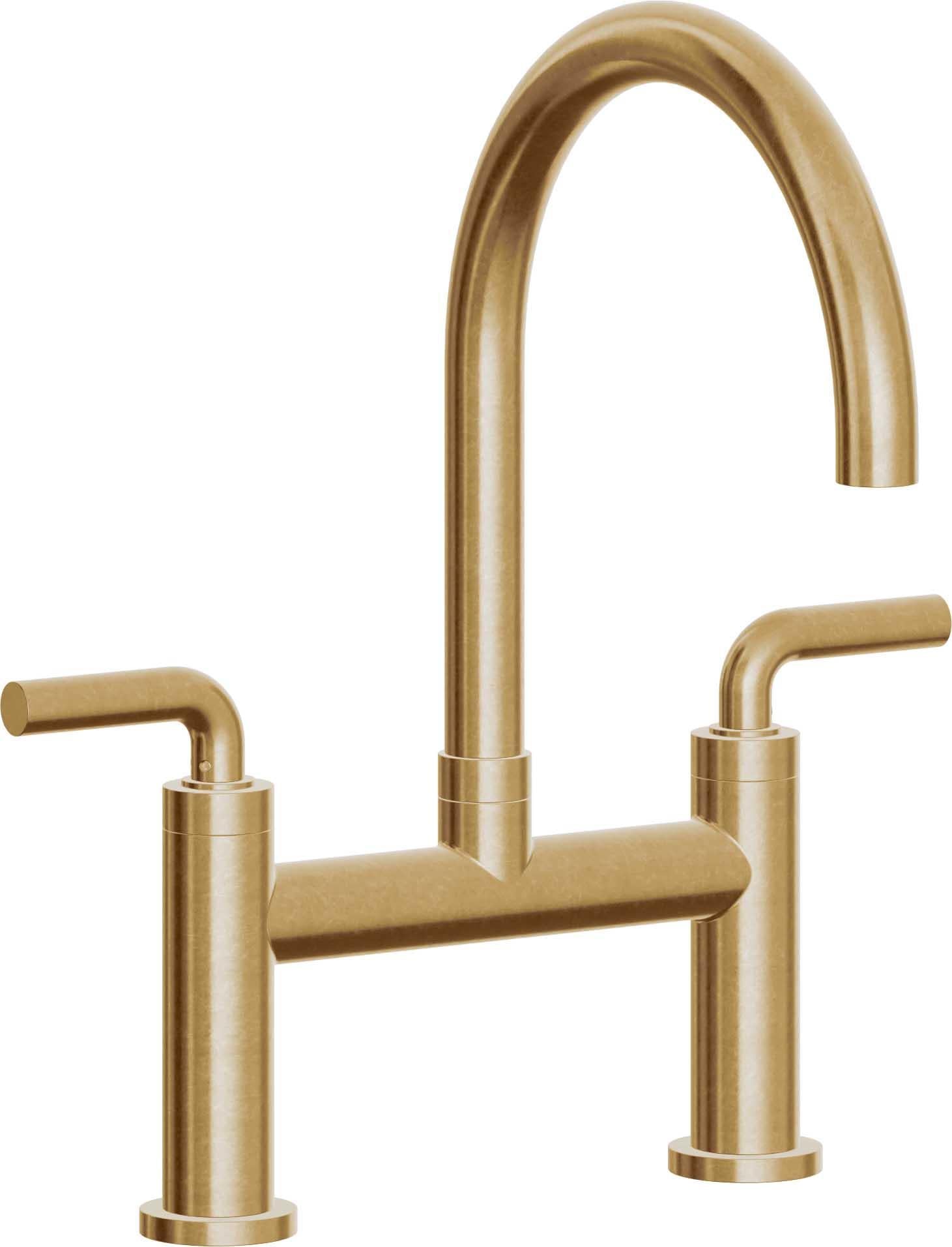California Faucets Corsano Llave de Cocina Tipo Puente Contemporanea - Pico en Arco - Latón Bruñido