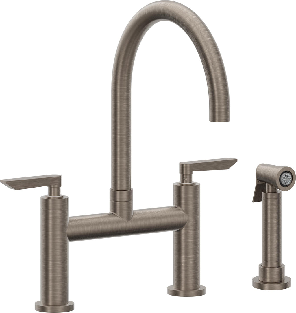 California Faucets Corsano Llave de Cocina Tipo Puente Contemporanea con Rociador Lateral - Pico en Arco - Níquel Antiguo Mate