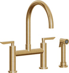 California Faucets Corsano Llave de Cocina Tipo Puente Contemporanea con Rociador Lateral - Pico en Arco - Latón Bruñido
