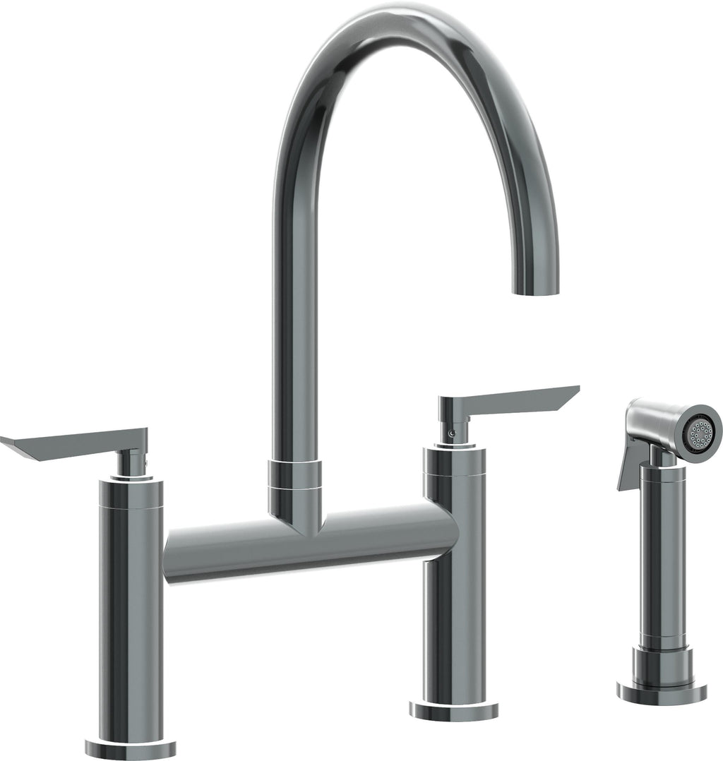 California Faucets Corsano Llave de Cocina Tipo Puente Contemporanea con Rociador Lateral - Pico en Arco - Níquel Negro