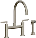 California Faucets Corsano Llave de Cocina Tipo Puente Contemporanea con Rociador Lateral - Pico en Arco - Níquel Bruñido