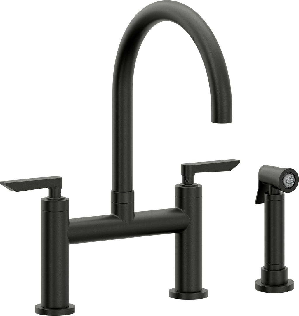 California Faucets Corsano Llave de Cocina Tipo Puente Contemporanea con Rociador Lateral - Pico en Arco - Bronce Bella Terra