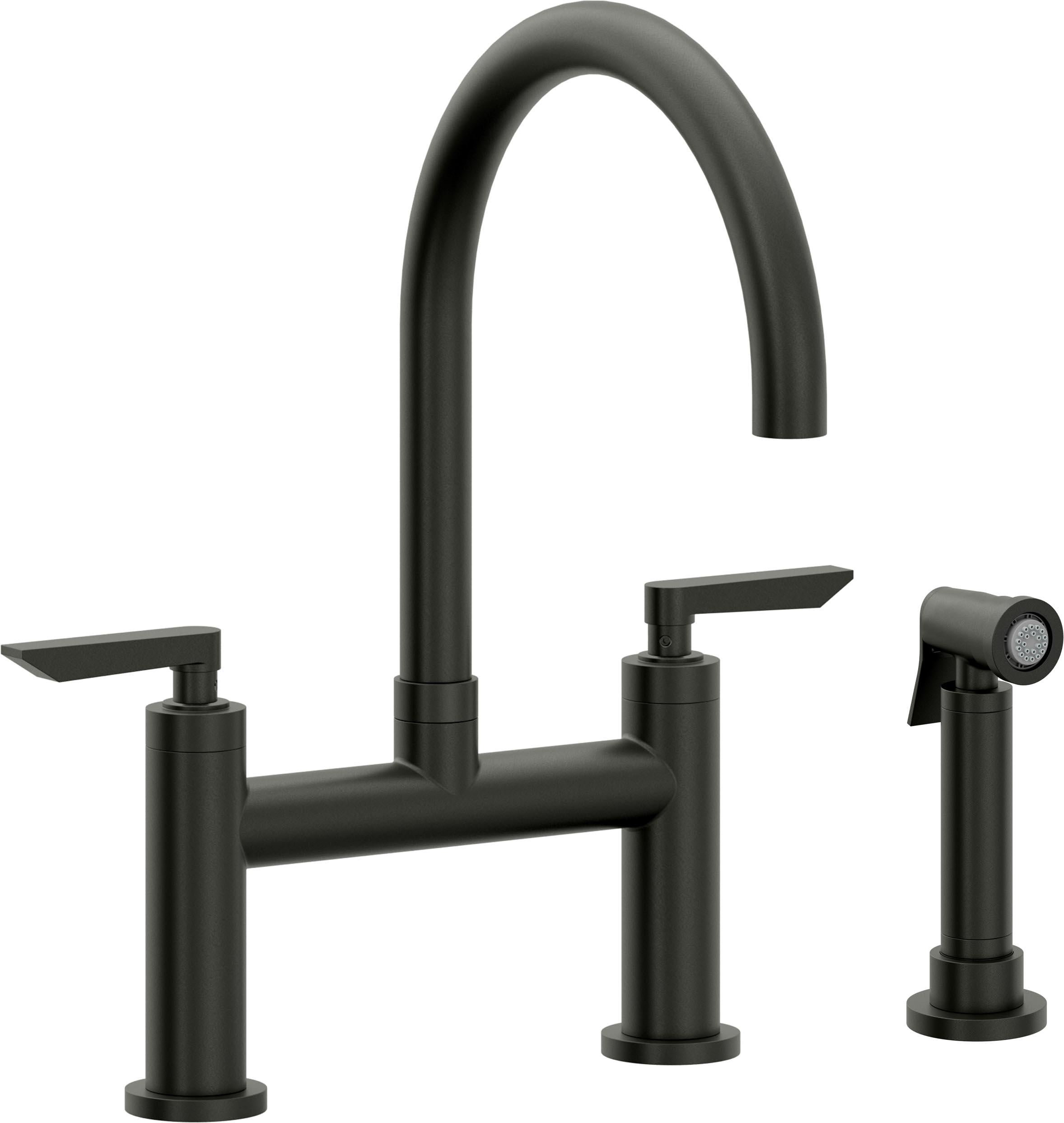 California Faucets Corsano Llave de Cocina Tipo Puente Contemporanea con Rociador Lateral - Pico en Arco - Bronce Bella Terra