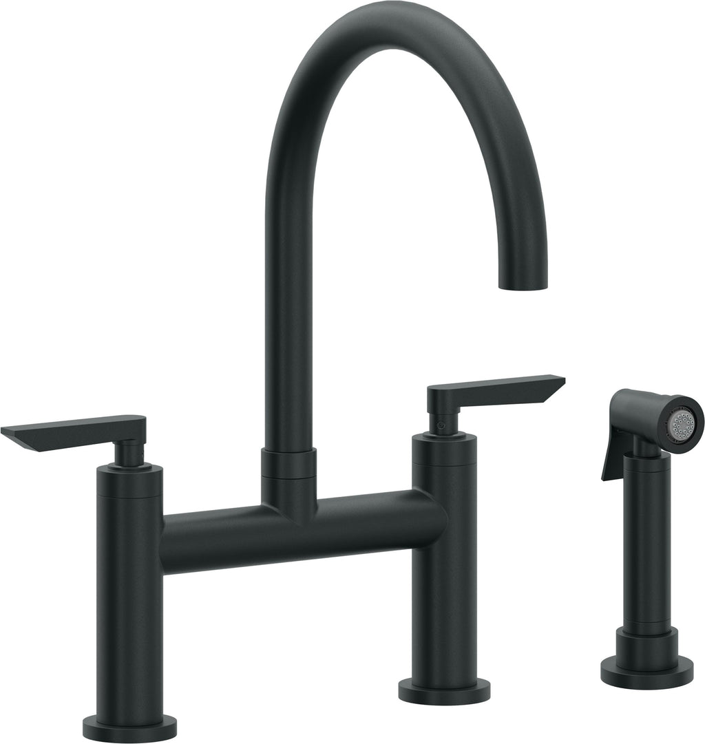 California Faucets Corsano Llave de Cocina Tipo Puente Contemporanea con Rociador Lateral - Pico en Arco - Carbón