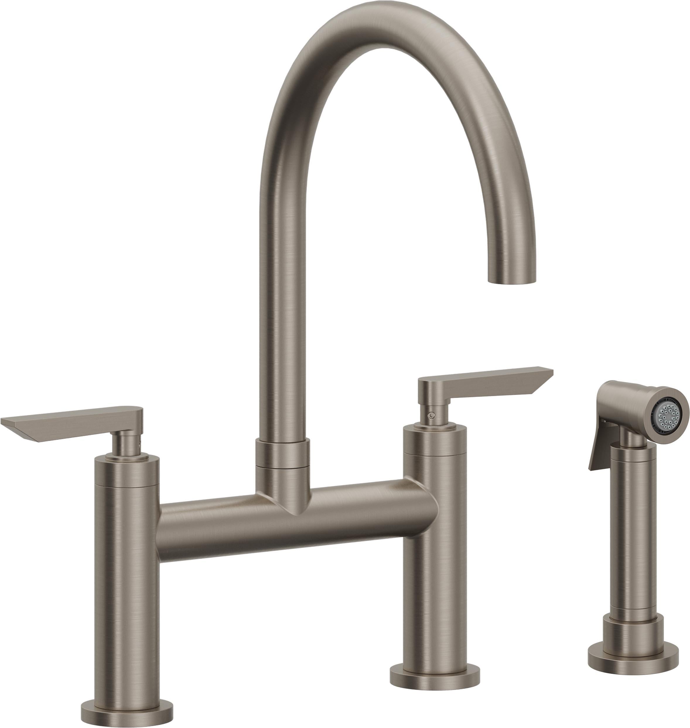 California Faucets Corsano Llave de Cocina Tipo Puente Contemporanea con Rociador Lateral - Pico en Arco - Grafito