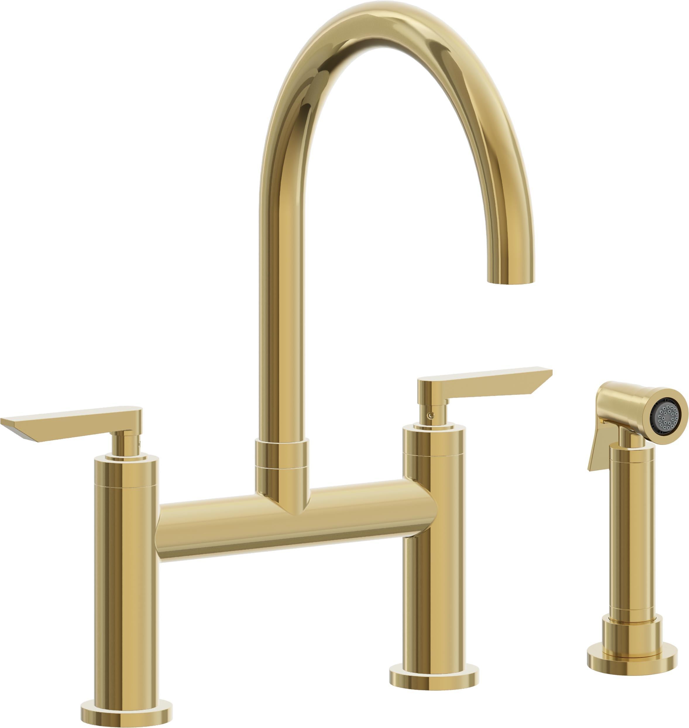 California Faucets Corsano Llave de Cocina Tipo Puente Contemporanea con Rociador Lateral - Pico en Arco - Oro Pulido de por Vida
