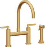 California Faucets Corsano Llave de Cocina Tipo Puente Contemporanea con Rociador Lateral - Pico en Arco - Oro Satinado de por Vida