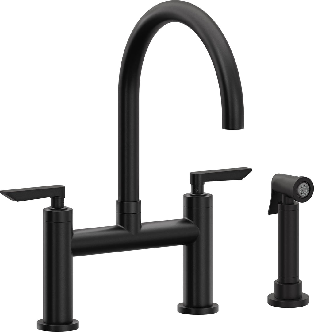 California Faucets Corsano Llave de Cocina Tipo Puente Contemporanea con Rociador Lateral - Pico en Arco - Negro Mate