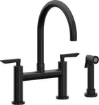 California Faucets Corsano Llave de Cocina Tipo Puente Contemporanea con Rociador Lateral - Pico en Arco - Negro Mate